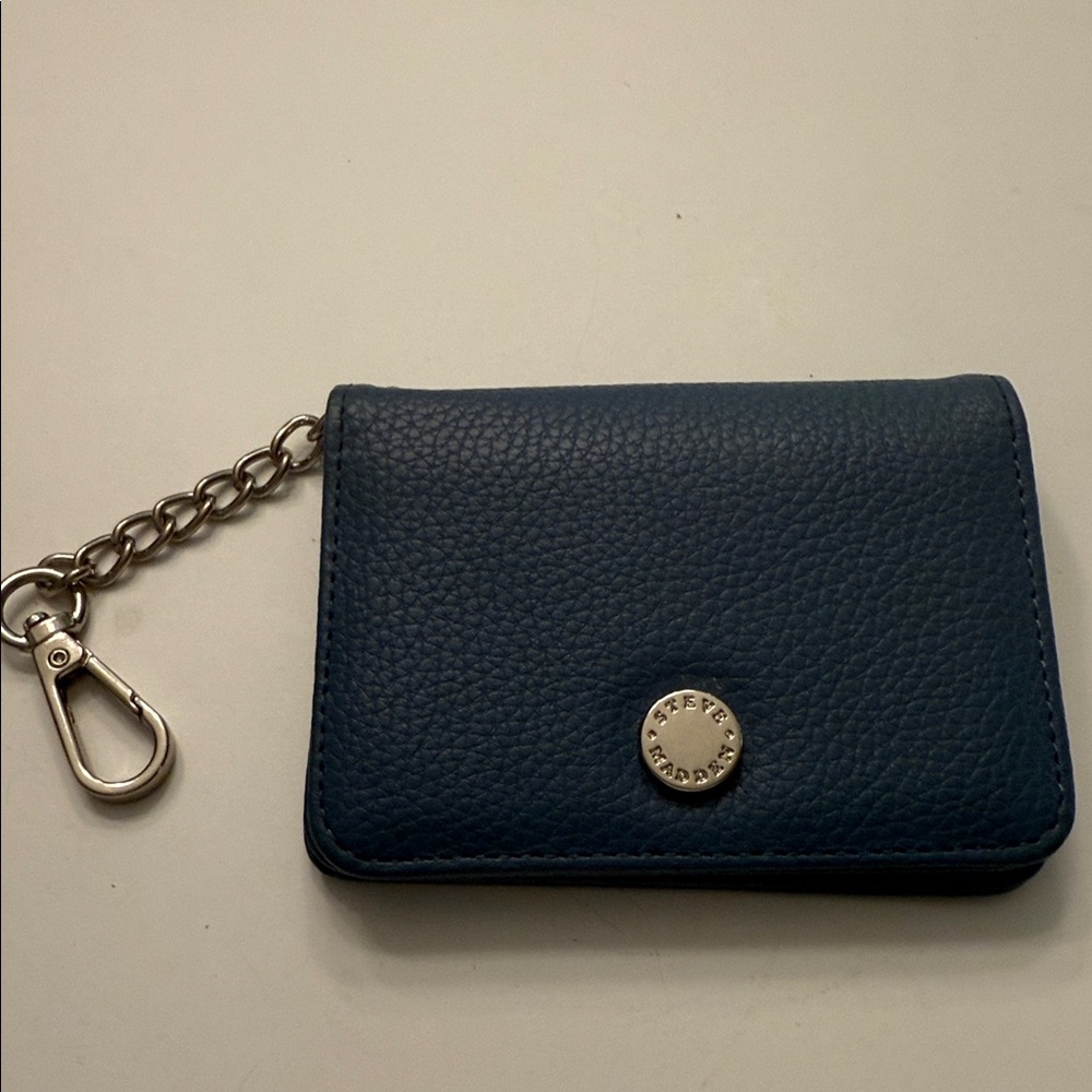 Blue Leather Keychain Wallet
